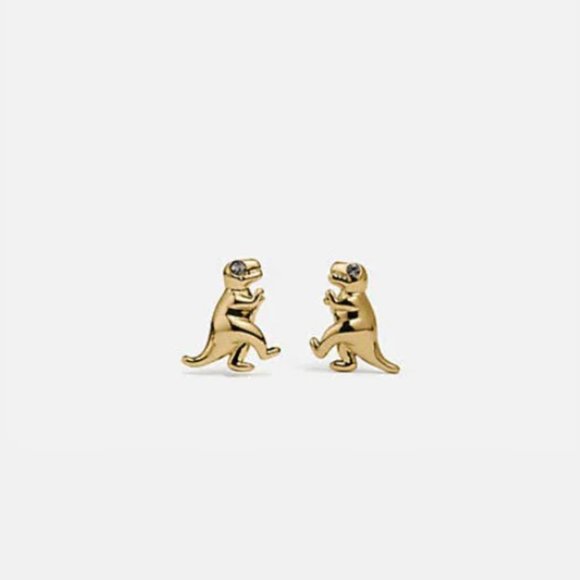 Coach Rexy Stud Dinosaur Mascot Earrings Gold Post Nwt Dust Bag - Picture 8 of 8